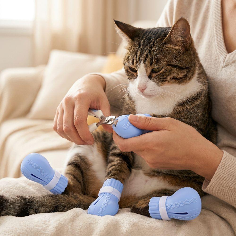 4PCS Adjustable Cat Claw Protector Anti-Scratch Pet Cat Shoes Cat Bath Wash Boots Home Use