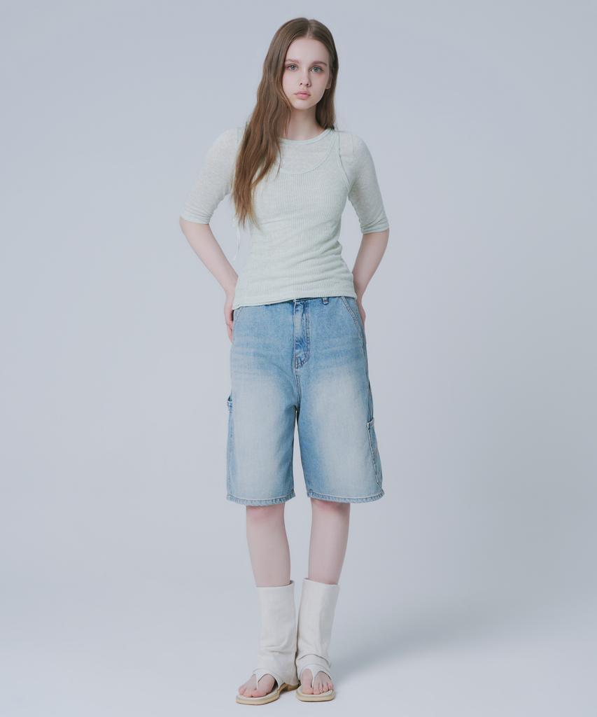 WAARFORWOMAN W1151 Stitch Point Shorts_Medium Blue