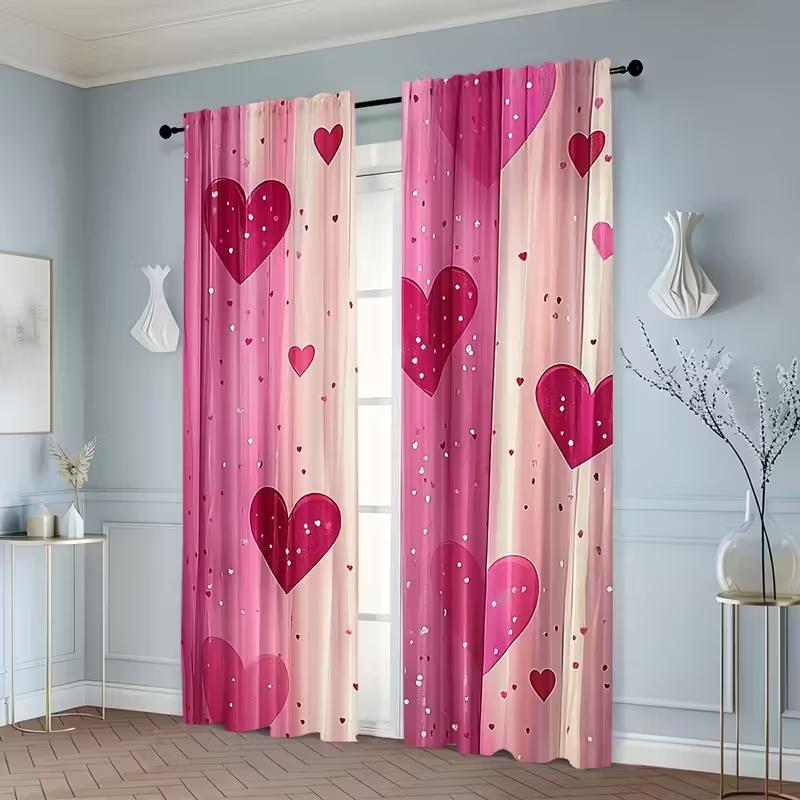 2 Pcs Pink heart print curtains,suitable for bedroom,living room kitchen decoration,home decoration,window decoration