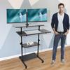 4-tier Stand Up Desk, Wide Mobile Stand Up Desk, Height Adjustable Rolling Workstation Rectangular for Office, Living Room