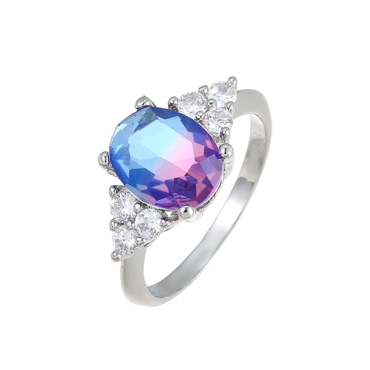 

Женское роскошное трансграничное модное кольцо с цирконом - красочный фиолетово-синий турмалин, европейский и американский стиль Size 10