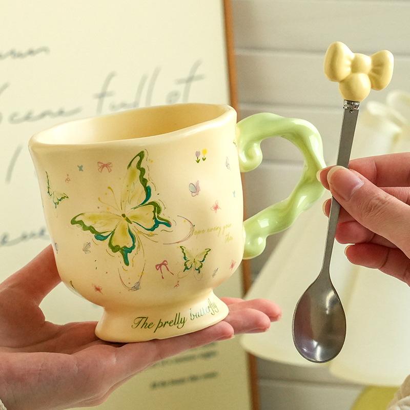 High Value Dream Butterfly Household Girls Coffee Couple Cup Creative Souvenir Ceramic Cup