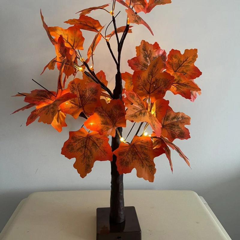 Maple Leaf LED Tree Lamp - Harvest Festival Thanksgiving Red Maple Desktop Decoration Lights