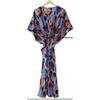 Indisches Grau Lang Ikat Print Baumwolle Hippie Maxi Damen Nachtwäsche Kaftan Kleid CKFTN-SCRN-FULL-BUYIT-076