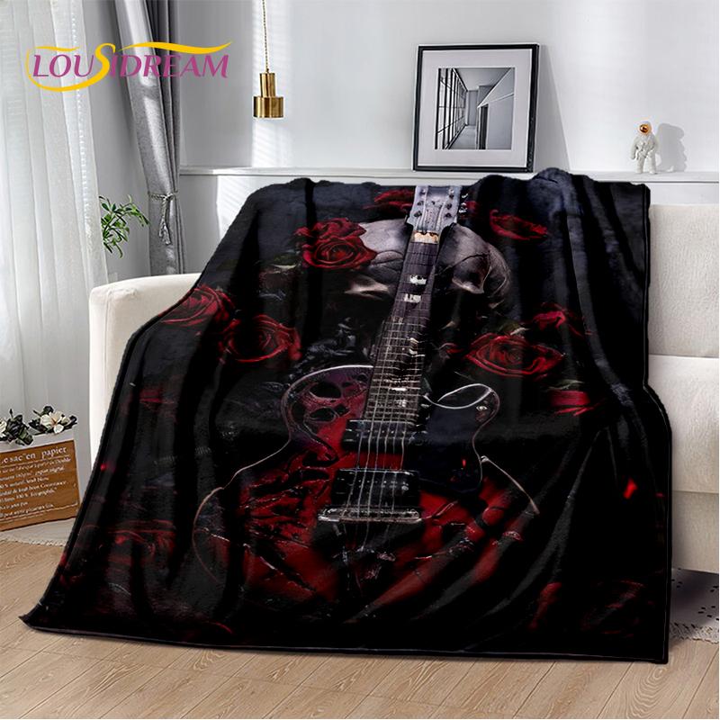 Skull Electric Guitar Classical Guitar Blanket,Soft Throw Blanket for Home Bedroom Bed Sofa Picnic Travel Office Cover Kids Gift