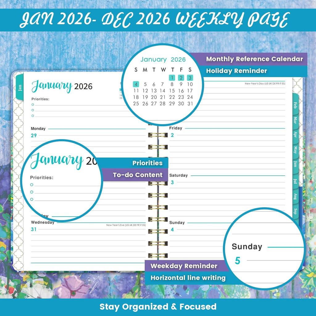 2026 Planner - Planner Weekly and Monthly 2026, JAN. 2026 - DEC. 2026, 6.4" x 8.5", 2026 Calendar Planner with Monthly Tabs, Sturdy Cover, Premium
