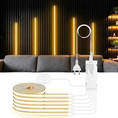 Panel Acústico Empotrado Decorativo Autoadhesivo Kit de Tira de Luz LED COB de Neón Rejilla de Grano de Madera Lámpara de Pared Cortina Atenuador Táctil