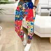 Summer Ladies Splicing Floral Prints Printed Sweatpants Loose Fit Drawstring Joggers Elastic Cuff Daily Casual Pants