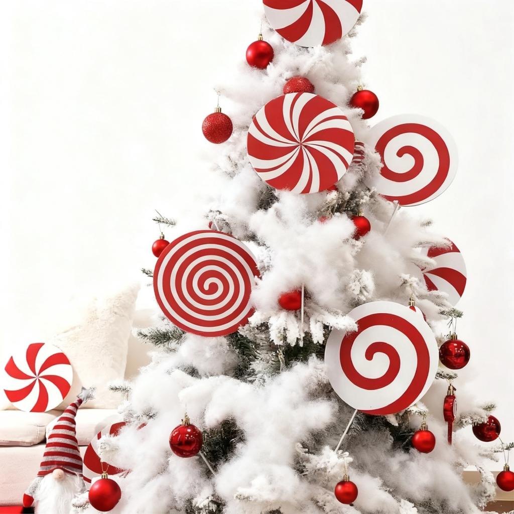 Julepynt til innendørs juletrær: Juletrepynt med 4 store røde og mintfargede slikkepinner