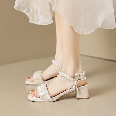 Customized 691-2 Thick Heel Sandals Women's Summer Wear French Bow Fairy Style with Skirt Large Size Women's Shoes