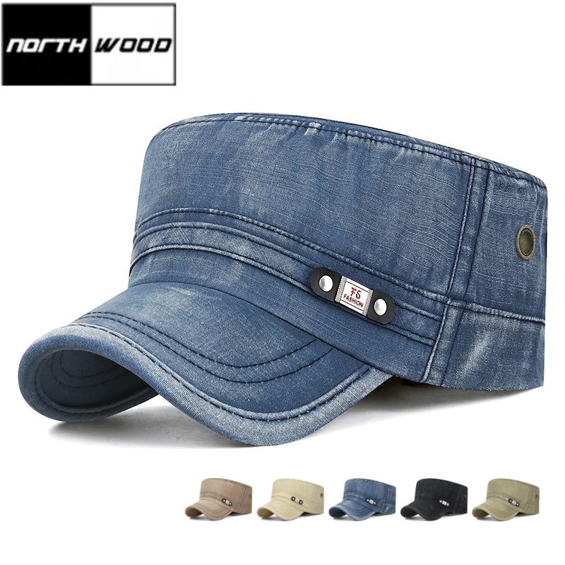 NORTHWOOD Retro Sun Shade Flat Top Hat for Men Women Outdoor Solid Color Washed Cotton Flat Top Cap Breathable Duck Hat