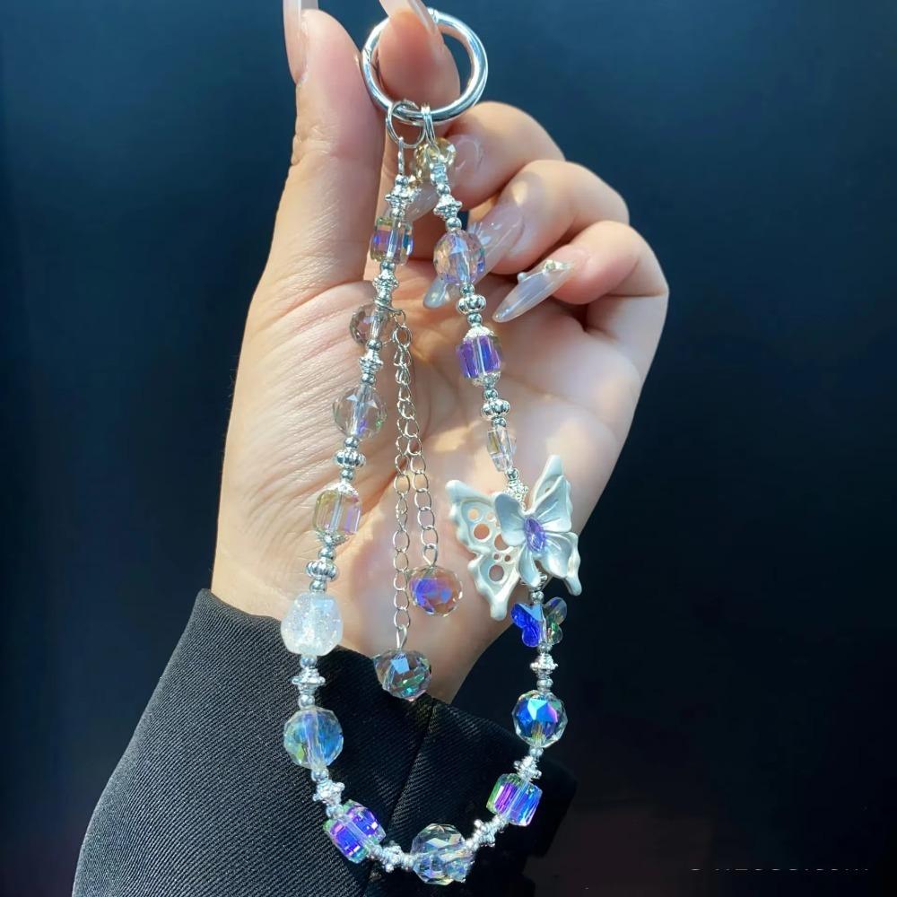 

Element Alloy Butterfly Crystal Bead Keychain Detachable Colorful Mobile Phone Pendant Glitter Phone Lanyard Women Girls фіолетовий