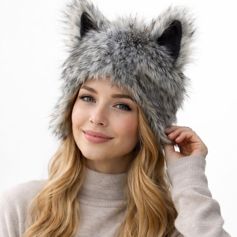 Hairy Werewolf Paw Mitten Fluffy Texture Wolf Hat with Ears Wolf Paw Cosplay Set Carnival Party