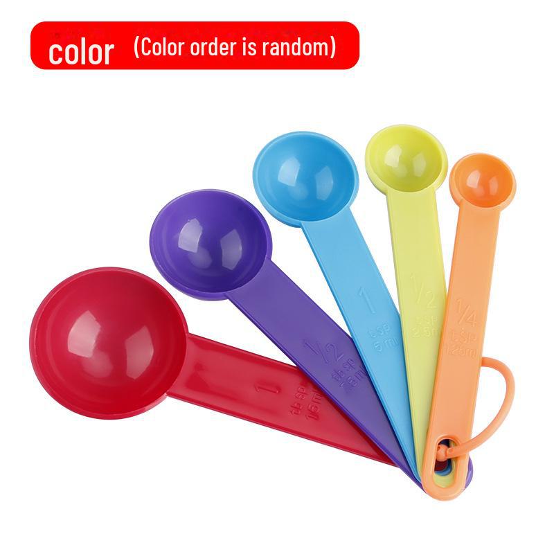 PP Plastic Five-Piece Measuring Spoon Set with Scales for Baking, Salt, and Milk Powder - Essential Kitchen Gadgets.