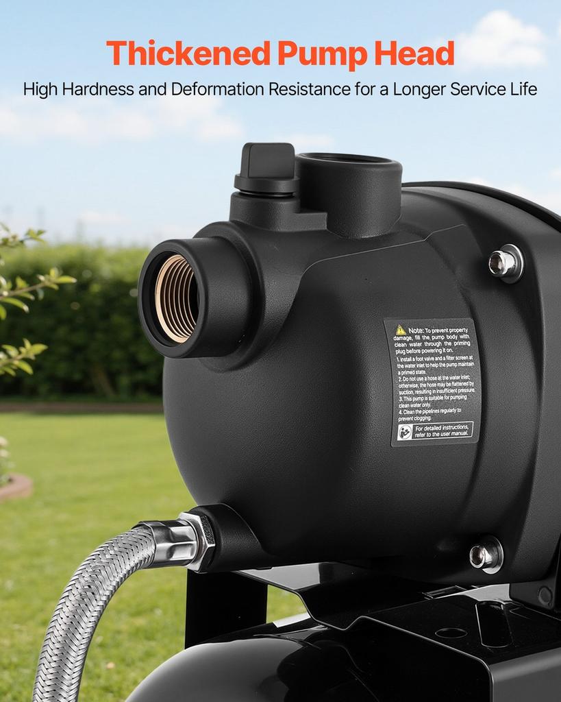 1,1 PS Flachbrunnenpumpe mit Druckbehälter, 230V 5000 LPH, Kunststoff-Bewässerungs-Jetpumpe mit 19 L Tank, Automatisches Wasserversorgungs- und Transfer-System,
