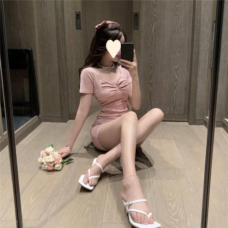 2025 New Pink Slim Fit Short Sleeve Women's Summer Dress