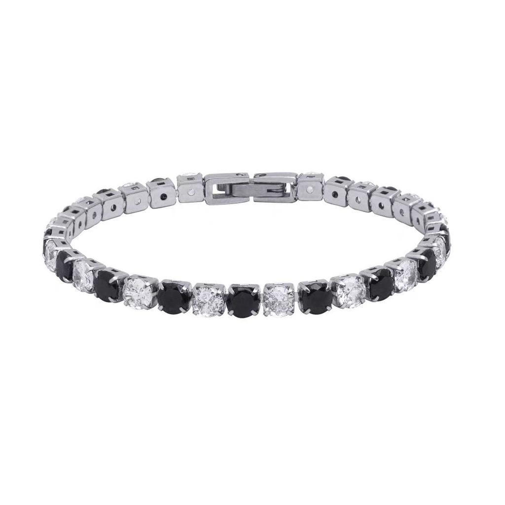 European and American Hip-Hop Titanium Steel Non-Fading Single Row Full Diamond AAA Zircon Tennis Bracelet Unisex Trendy Jewelry