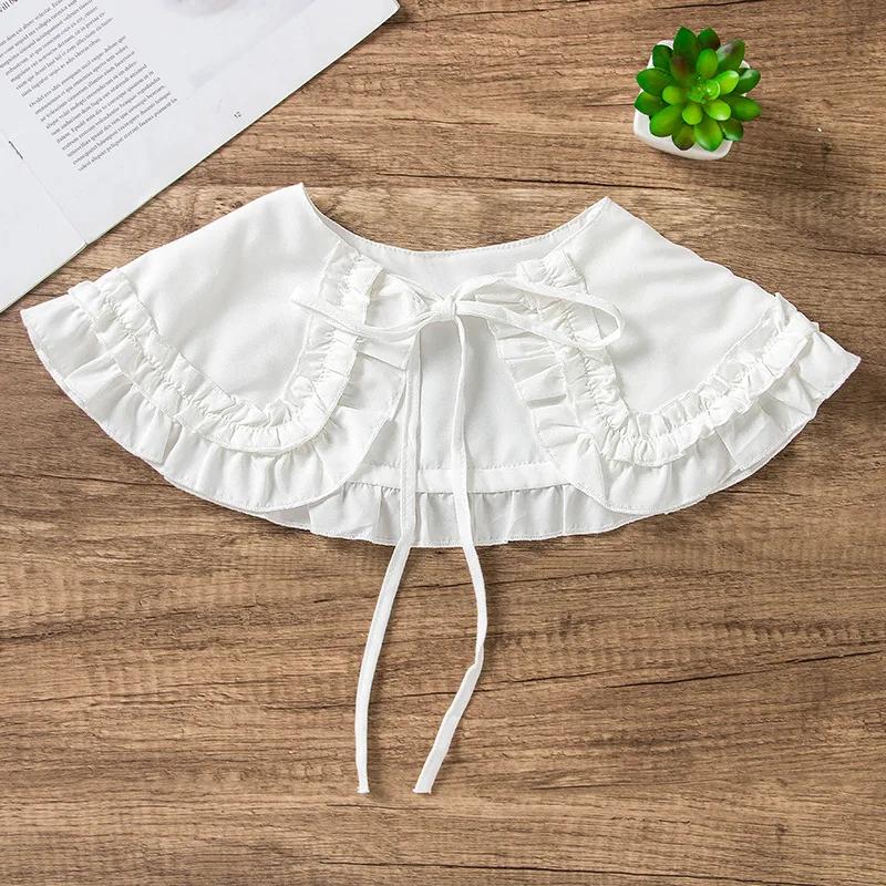 Perfect Match Solid Color Women Chiffon Stand Fake Collar Adult Detachable Lace False Collar Shirt Blouse Top Neckwear Clothes Accessories