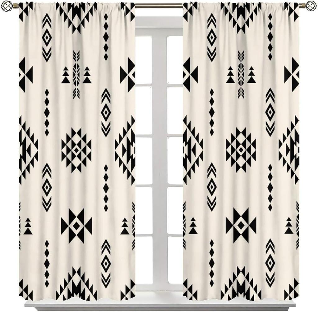 Tribal Geometric Pattern Curtains,Traditional Southwestern Style Aztec Window Treatments for Bedroom Living Room,Minimalist