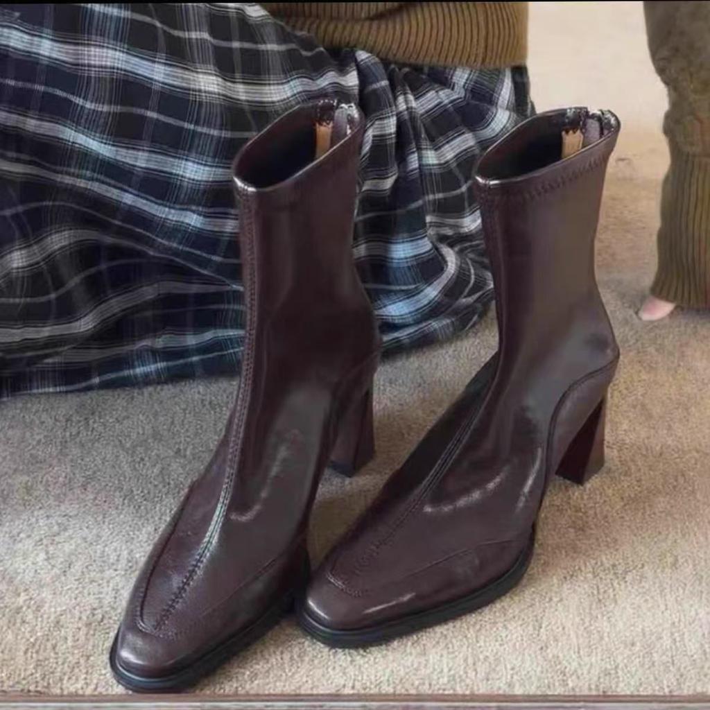 Women's High Heels 2026 Autumn Winter New Vintage Chunky Heel Short Boots Comfortable Height Increase Waterproof Fashion Boots