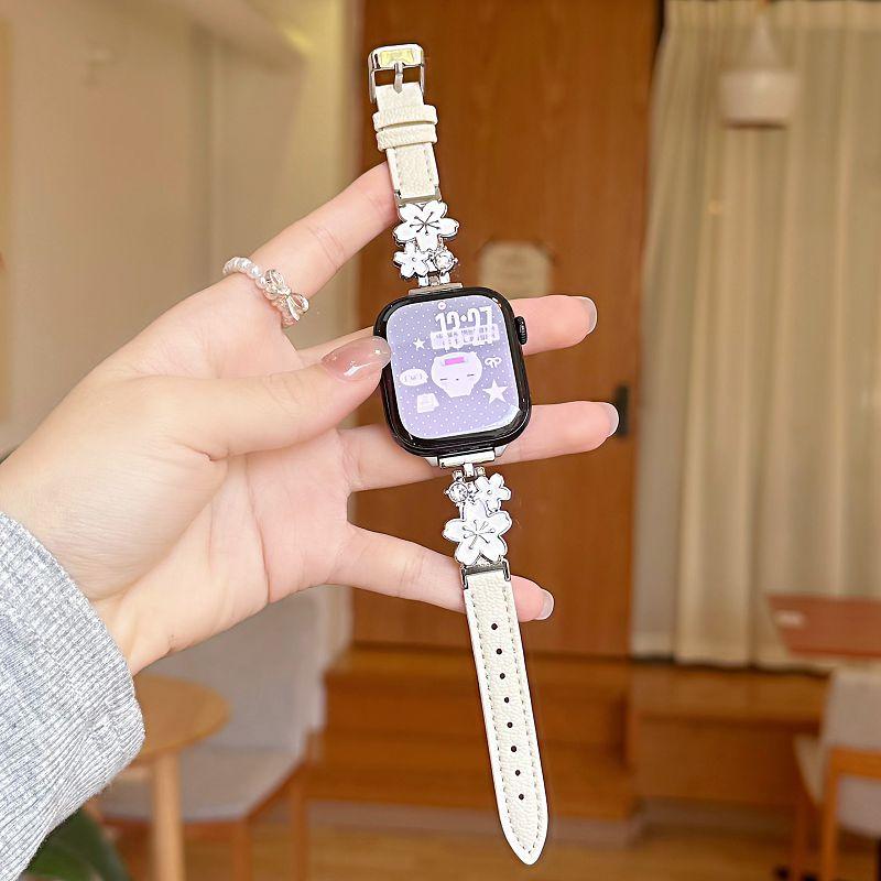 Dressy Leather Band for Apple Watch Band 49 46 45 44 42 40 38mm Bracelet Slim Flower Strap Wristband for iWatch S11 10 9 8 7 6 5