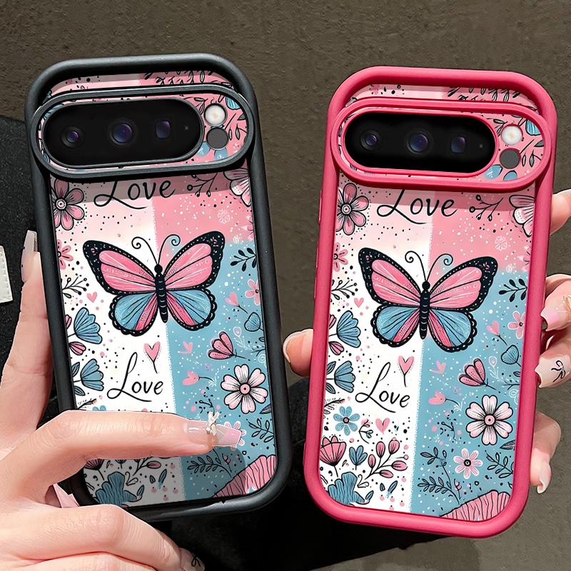 Blue Pink Butterfly Floral Pattern Case For Google Pixel 10 Pro XL Shockproof Bumper Silicone Cover For Pixel 9A 9 8 7 Pro 8A 7A