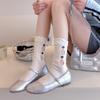Girls' Spring/Summer Bubble Cuff Socks: Trendy, Ripped, Ornamented Pure Cotton Mid-Calf Socks