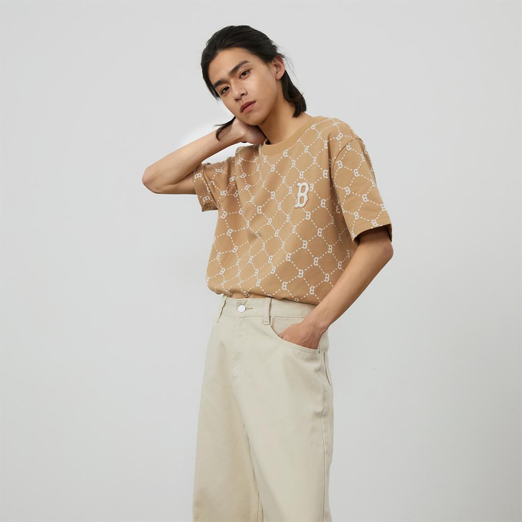 New MLB MONOGRAM Reading Collection T Shirt Unisex Light Camel 3ATSM0143-43CAL