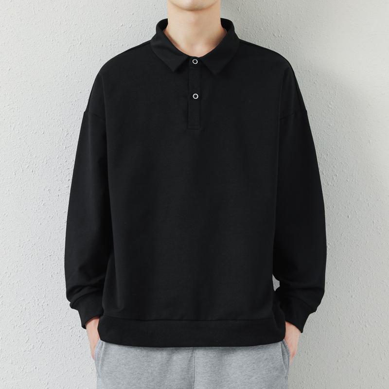 New Autumn Men's Long-sleeved POLO Shirt Plus Velvet Thickened Solid Color Versatile Cotton Lapel Pullover Sweatshirt