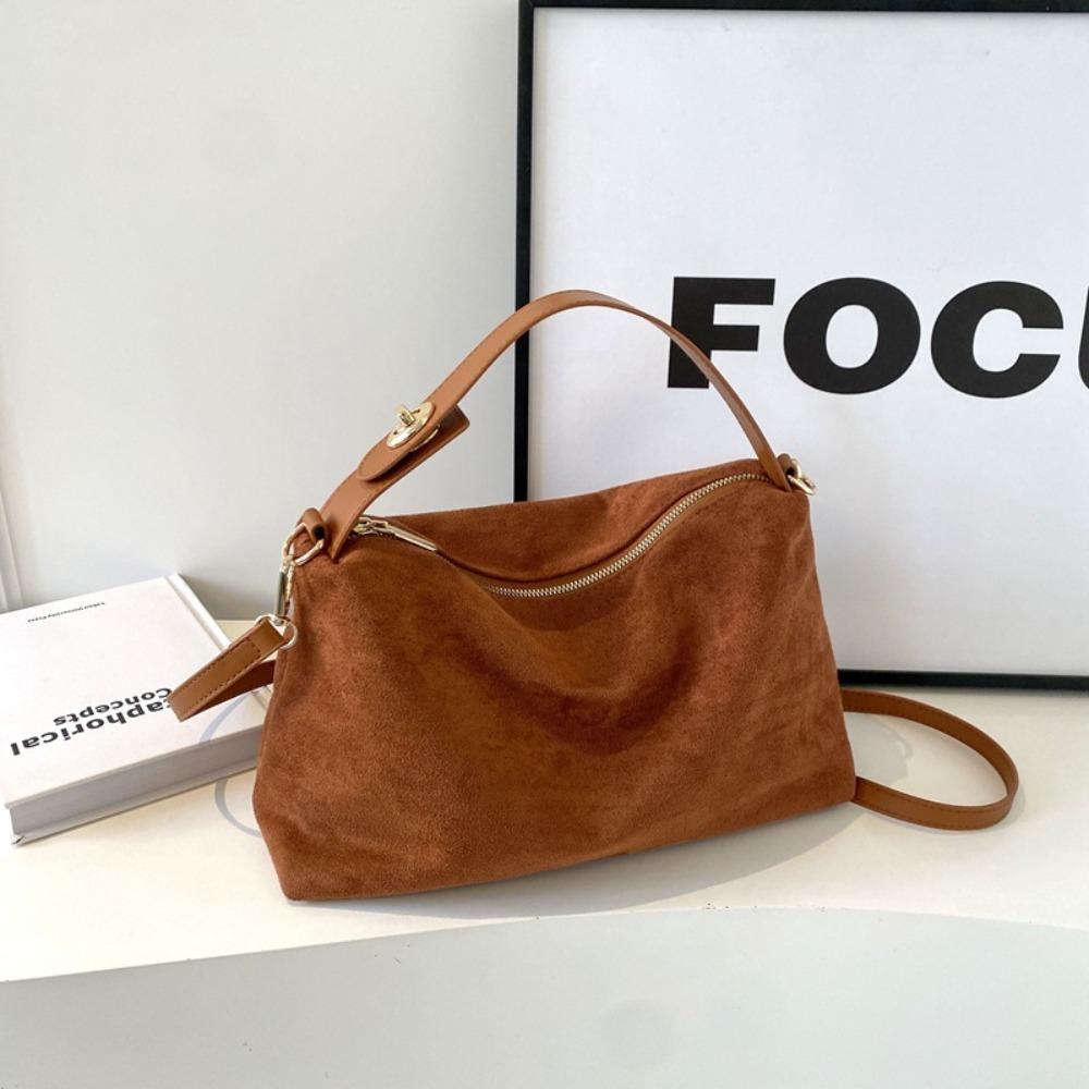 

New Solid Color Underarm Bag Large Capacity PU Leather Shoulder Bag Tote Bag Women коричневый