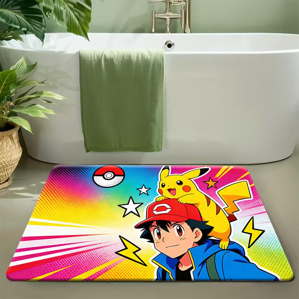 Cute Pokemon Eevee Pikachu and Friends Print Non-slip Doormat, Soft Absorbent Floor Rug for Home Decor