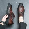 Fashion New 2025 Crocodile Pattern Men Dress Shoes Thick Bottom Heightening Rubber Sole Comfortable Casual Leather Footwear