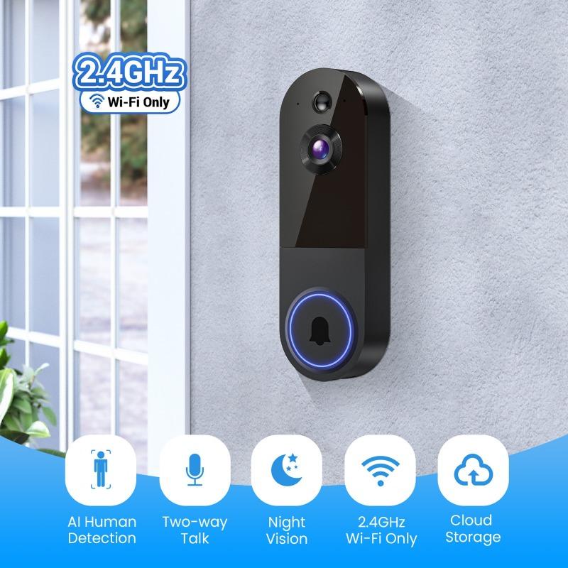 1080P Wireless Doorbell Camera High Definition Night Vision PIR Motion Detection Two-Way Audio Video Door Bells Home Office
