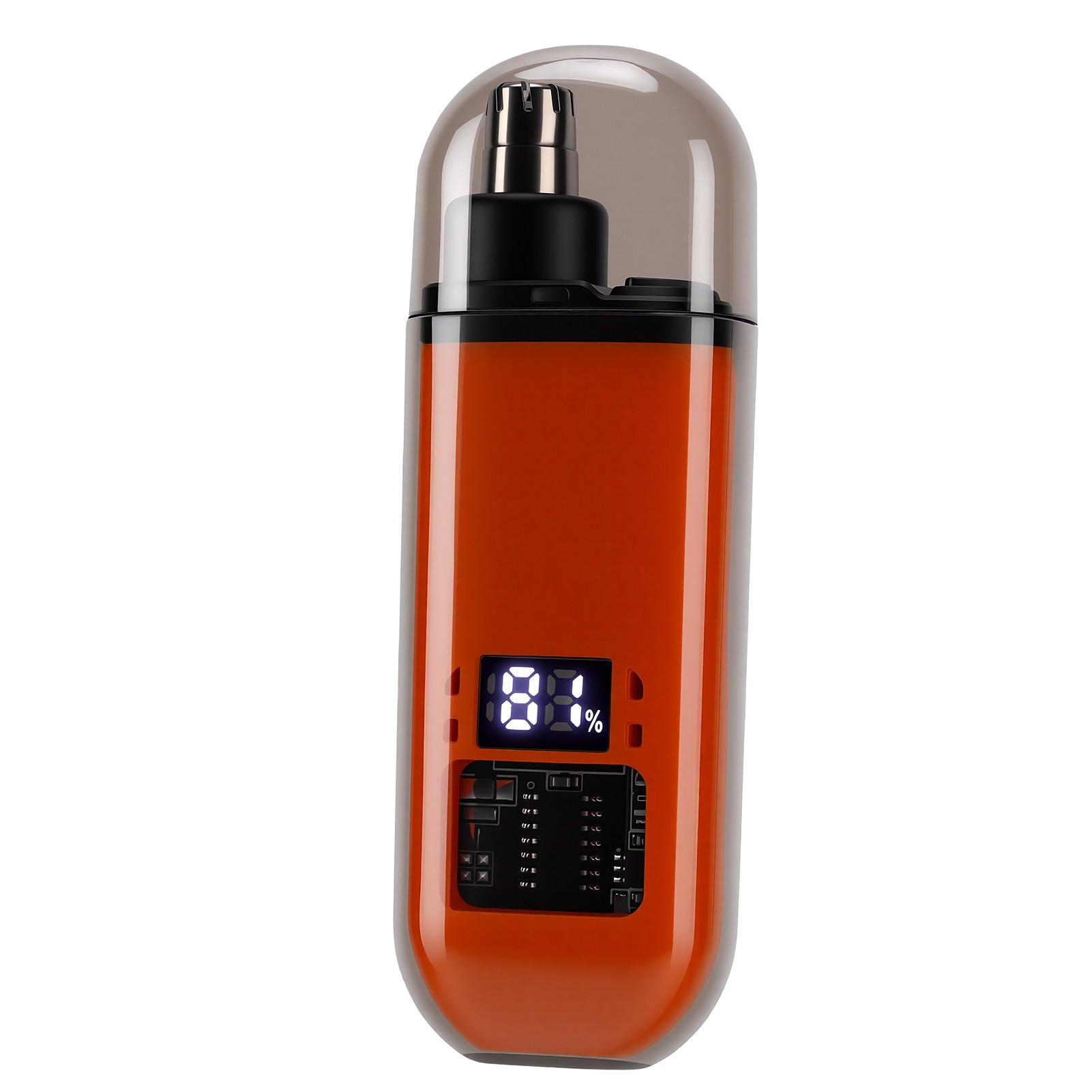 Electric Nose Hair Trimmer with Transparent Smart Digital Display USB Rechargeable Nose Hair Cutter for Men Women Orange