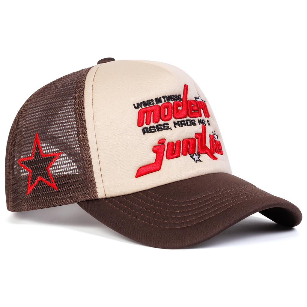 Men Letter Embroidered Side Pentagram Baseball Cap Mesh Hat Outdoor Adjustable Sunscreen Leisure Hat Spring Autumn Travel Tourism Beach Vacation