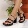 Women's Slip-On High-Heeled Sandals Chunky Heel Open Toe Summer Shoes Black Stylish Outdoor Slippers Slides