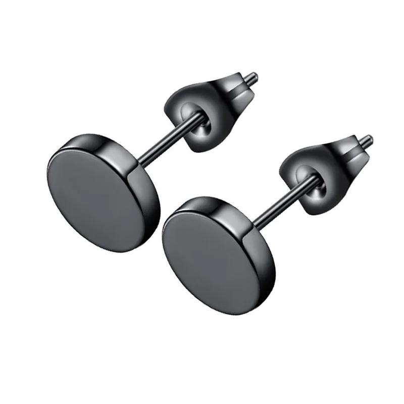 1Pair Men's Round Stud Earring Stainless Steel Fine Needle Push Back Ear Studs Women Simple Jewelry