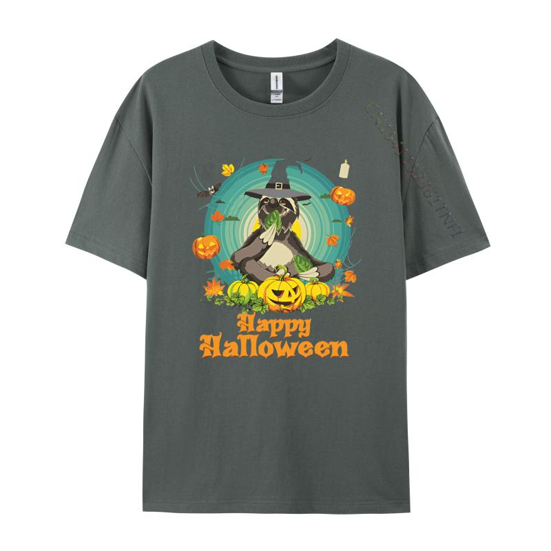 Mens Tshirts Happy Halloween Sloth Dog Pumpkin T Shirt Cotton Cool Tees For Men Loose Tops Tees