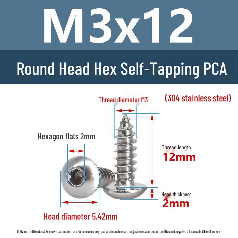 Yigu 304 Stainless Steel Round Head Self-Tapping Allen Screw, M2-M6