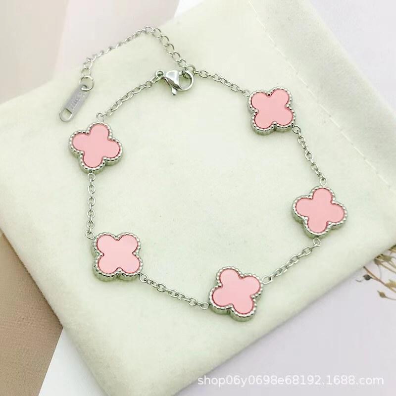 Bracelet trèfle à quatre feuilles avec acier titane double face qui ne se décolore pas et bracelet tendance à cinq fleurs, simple et polyvalent