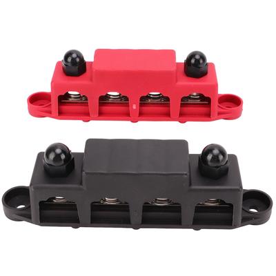 2pcs Black Red 4 Stud Power Distribution Block Marine Bus Bar with Cover for Car RV Yacht 3 8in Stud
