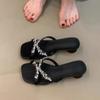 Fashion New French Rhinestone High Heels Women's Square Toe Open Toe Cross Strap Temperament Summer Outward Wear Sandals and Slippers