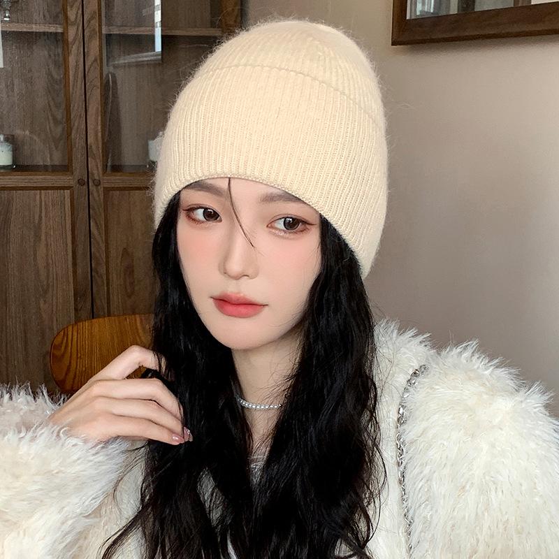 Light plate high quality rabbit hair knitted wool hat women's autumn and winter big head circumference versatile warm ear protection cold hat
