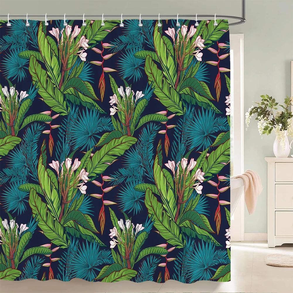 JY01Beautiful Flowers Shower Curtain Bathroom Waterproof Shower Curtain Leaves Plant Printing Curtains for Bath Shower With Ho@1