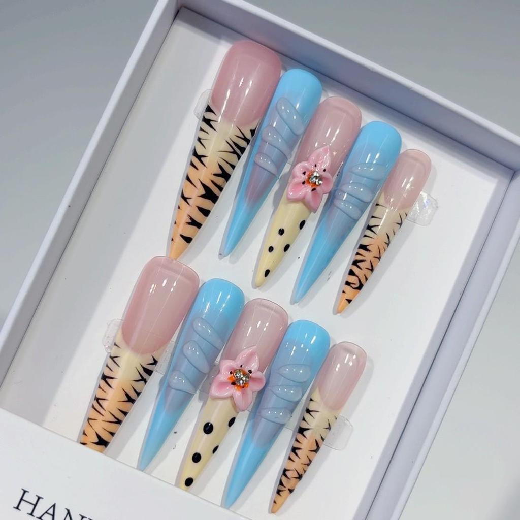 Handmade Super Long Pointed French Fake Nails – Hot Selling Detachable Nail Art