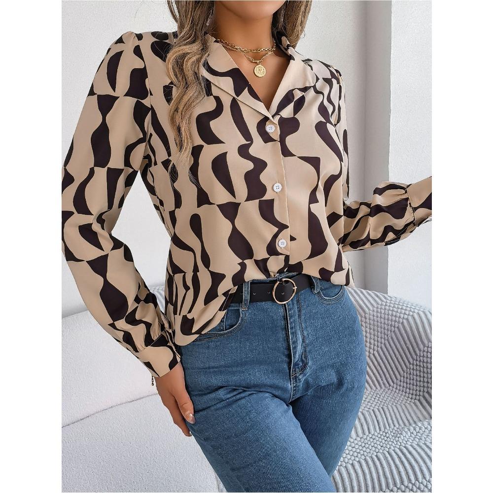 Spring and Summer Commuting Temperament Contrasting Striped Suit Collar Long-sleeved Shirt