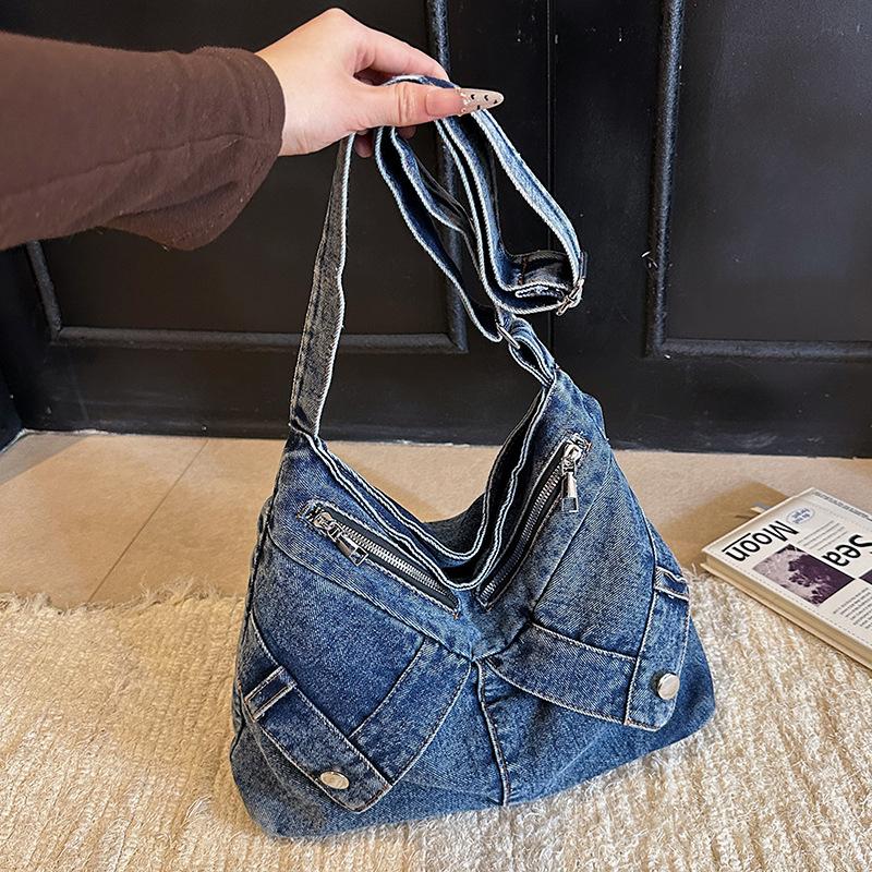 Trendy Y2k Denim Shoulder Bags for Women Large Capacity Multi-Pocket Ladies Crossbody Bag Versatile College Girls Handbag Tote