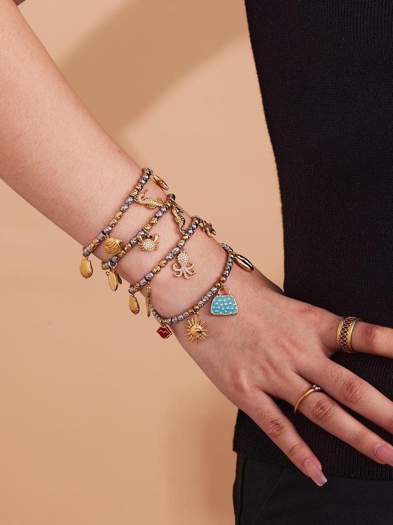 Qiong Yao Ocean DIY Beaded Bracelet Set: Starfish Shell 5A Zirconium Stainless Steel Ornament