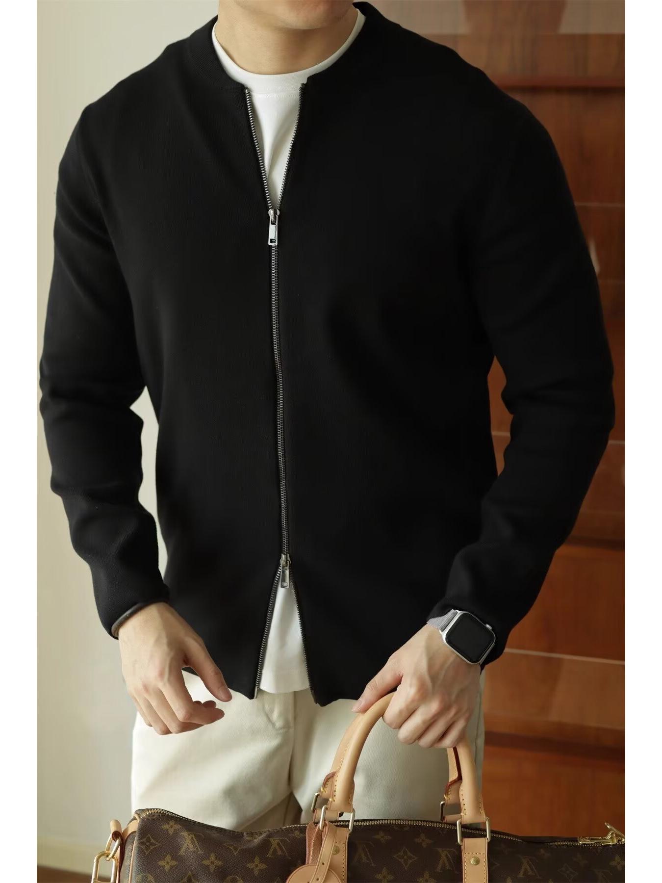 Мужской шерстяной кардиган в корейском стиле без воротника с длинным рукавом - Модная вязаная верхняя одежда для весныосени 3XL 160-170 lbs чёрный 2350₽