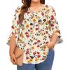 Women's Prined V-neck Plus Size Tops 3/4 Sleeves Elegant Shirt Tops